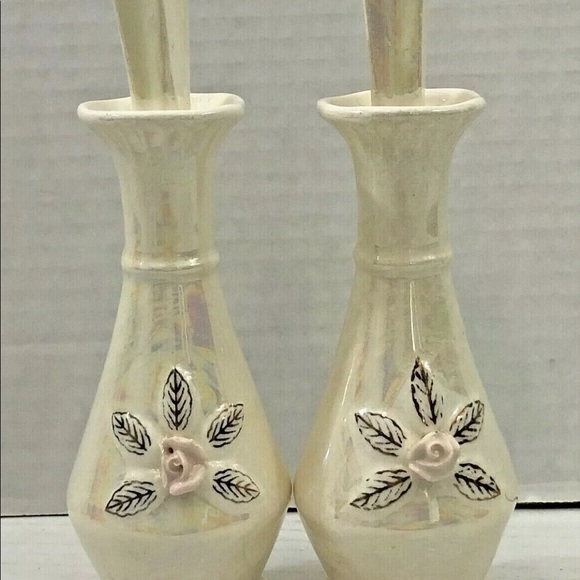 $6 each! Lot 2 Perfume Bottles Stopper porcelain Iridescent Opalescent VINTAGE - Picture 1 of 12